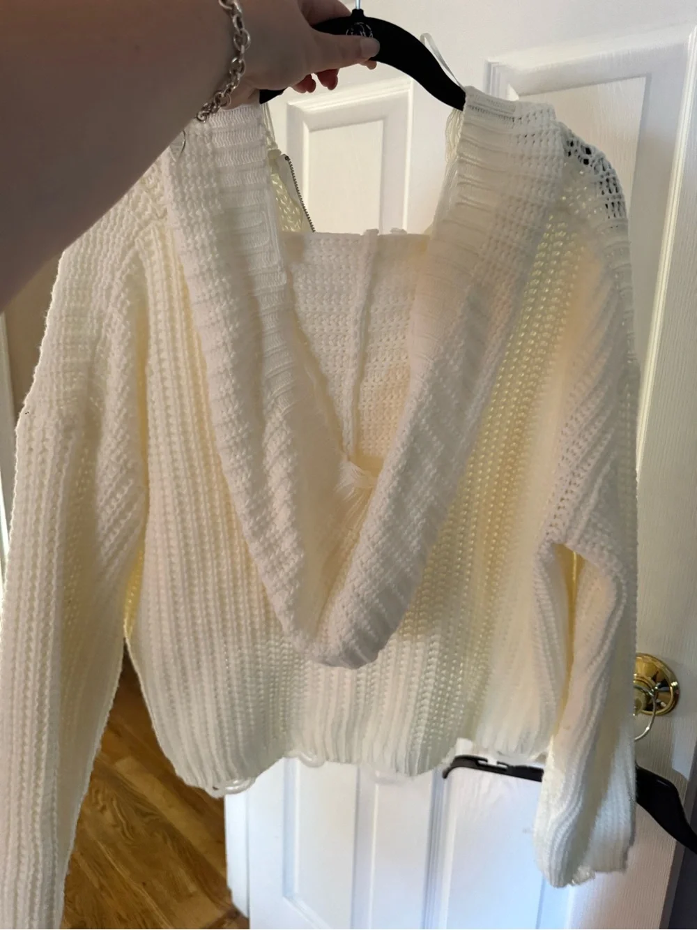 Miracle Cream Hooded Zip Knit Sweater